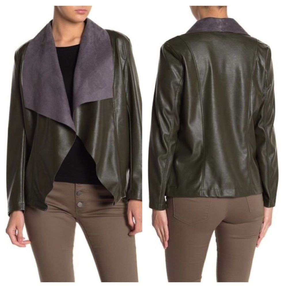 NEW Tahari Faux Leather Moto Jacket Size Small